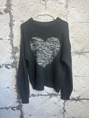Sundance Charcoal Crewneck Sweater with Heart Motif